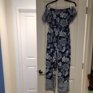 Derek Heart Blue and White Floral Jumpsuit